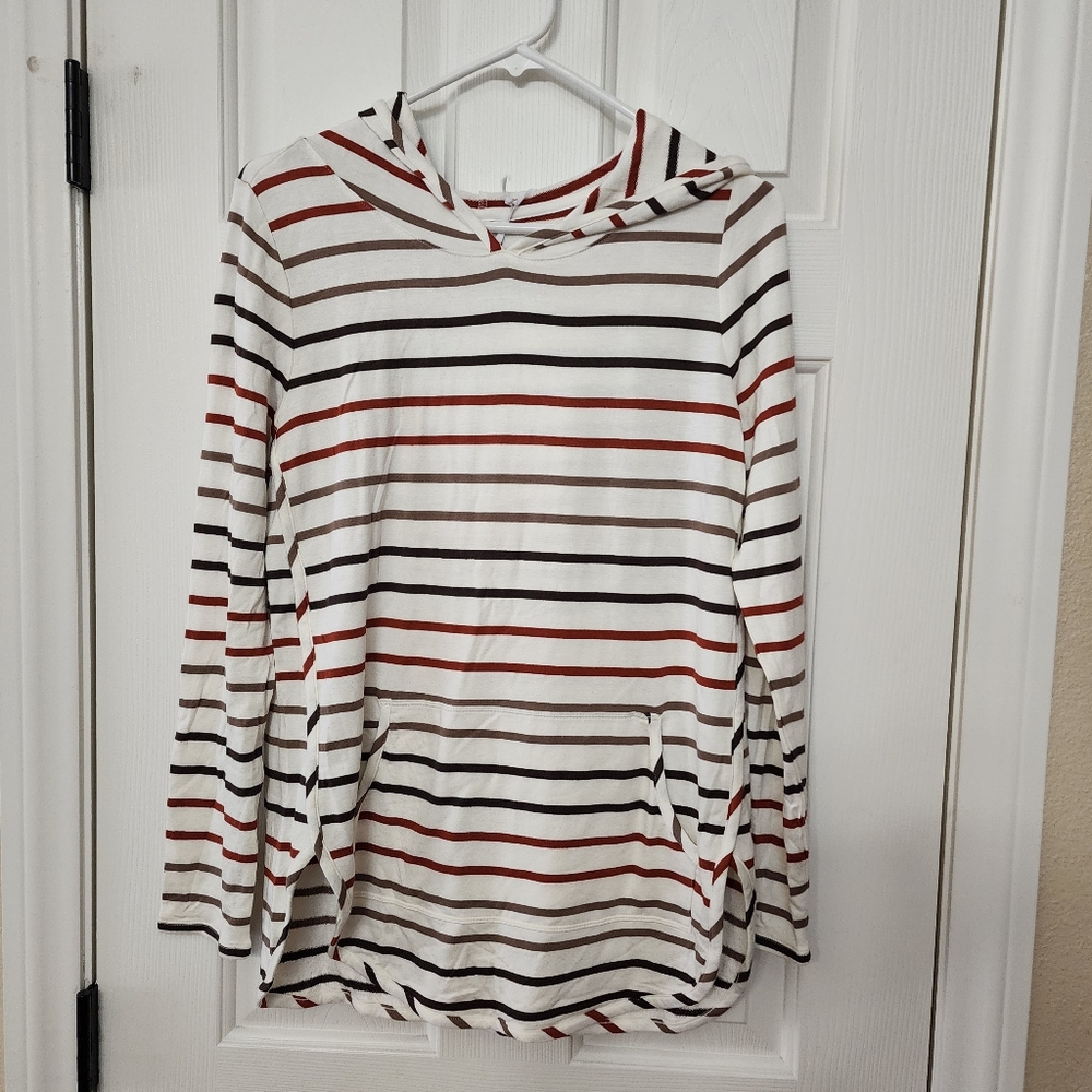 Market & Spruce Striped Hooded pullover lightweight sweater